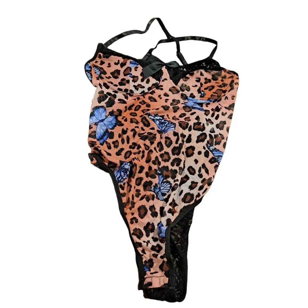 14 Plus (1X) Leopard Contrast Lace Teddy Bodysuit